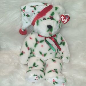 Ty Festive Bear with Holly and Red Accents